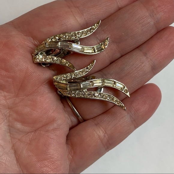 Lot 5 Pair Clip On Earrings Vintage Rhinestone Crystal Silver Gold Tone Costume - Picture 3 of 15